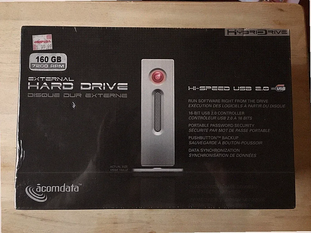 External Hard Drive 160 GB 720RPM USB 2.0 ACOMDATA HybridDrive *NOS 2006